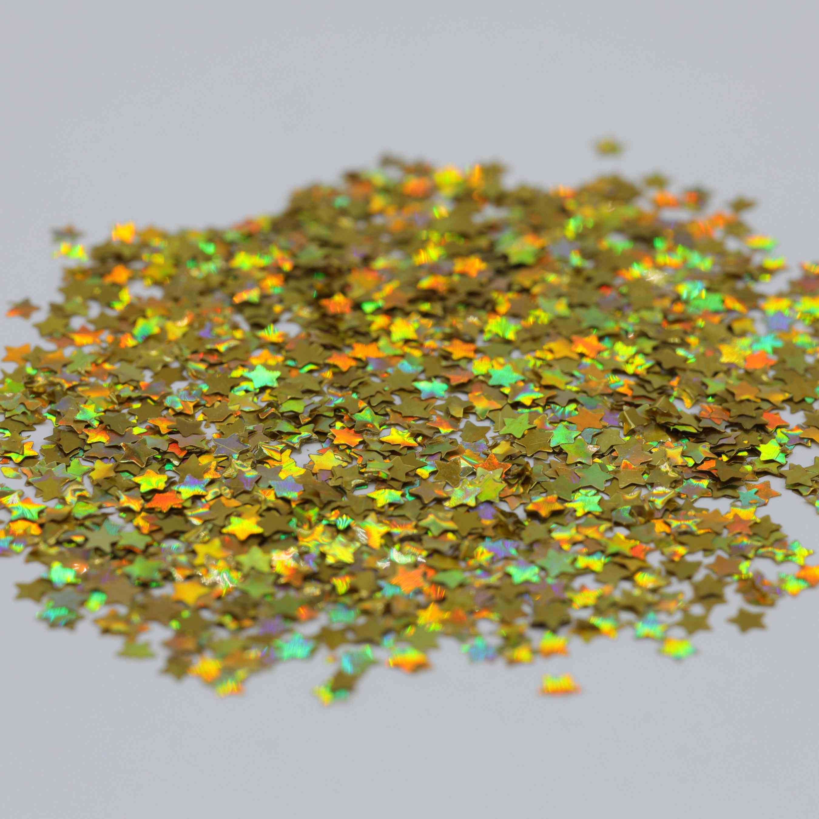 Brillo de estrella dorada holográfica de 3 mm